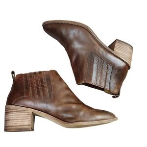 Madewell Brown Leather Pointed Toe Ankle Boots Block Heel Side Zip Women's 9.5